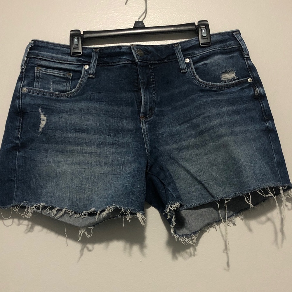 Silver Jeans Dark Blue Frayed Jean Shorts